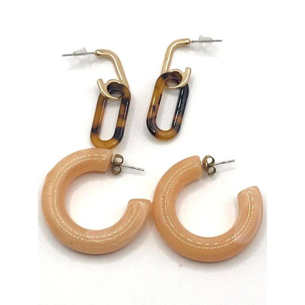 Acrylic‎ 2 Pairs drop dangle Hoop Cream Brown Gold Tone Tortoise  Earrings